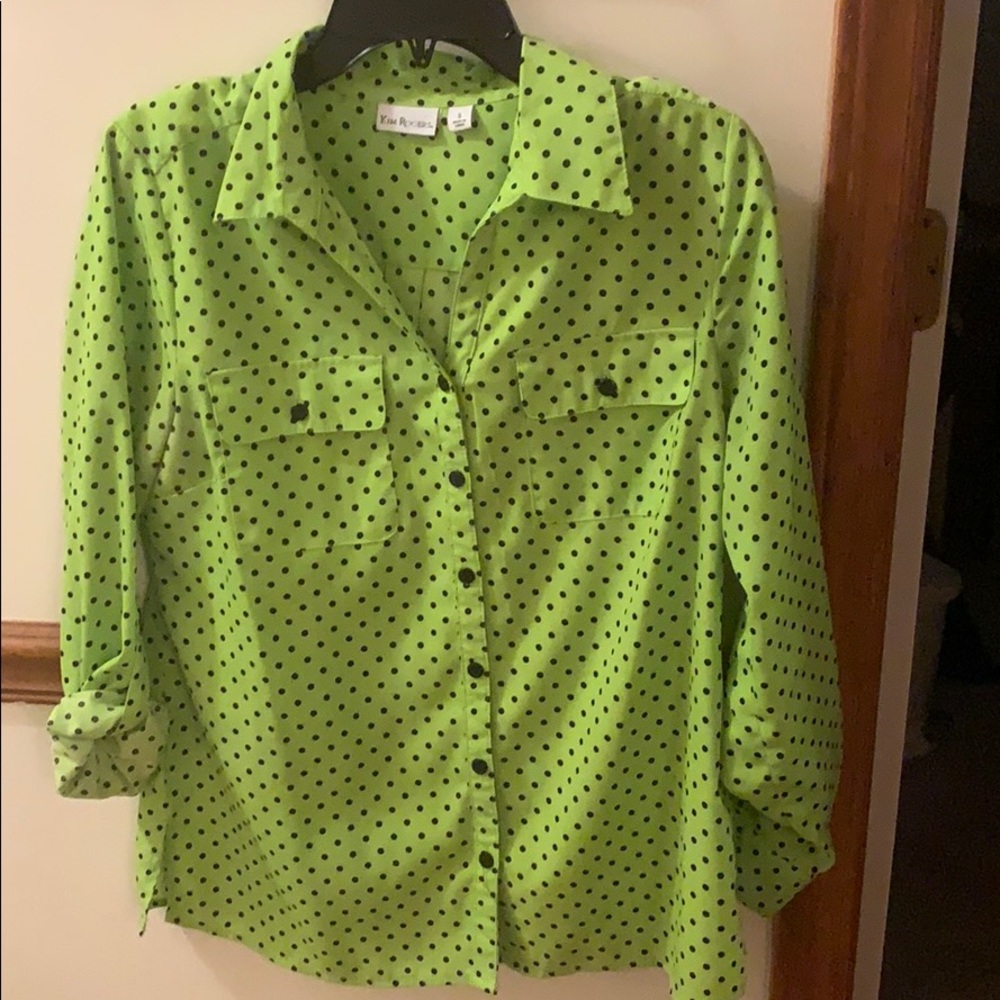 Kim Rogers, size S, Green & Black blouse